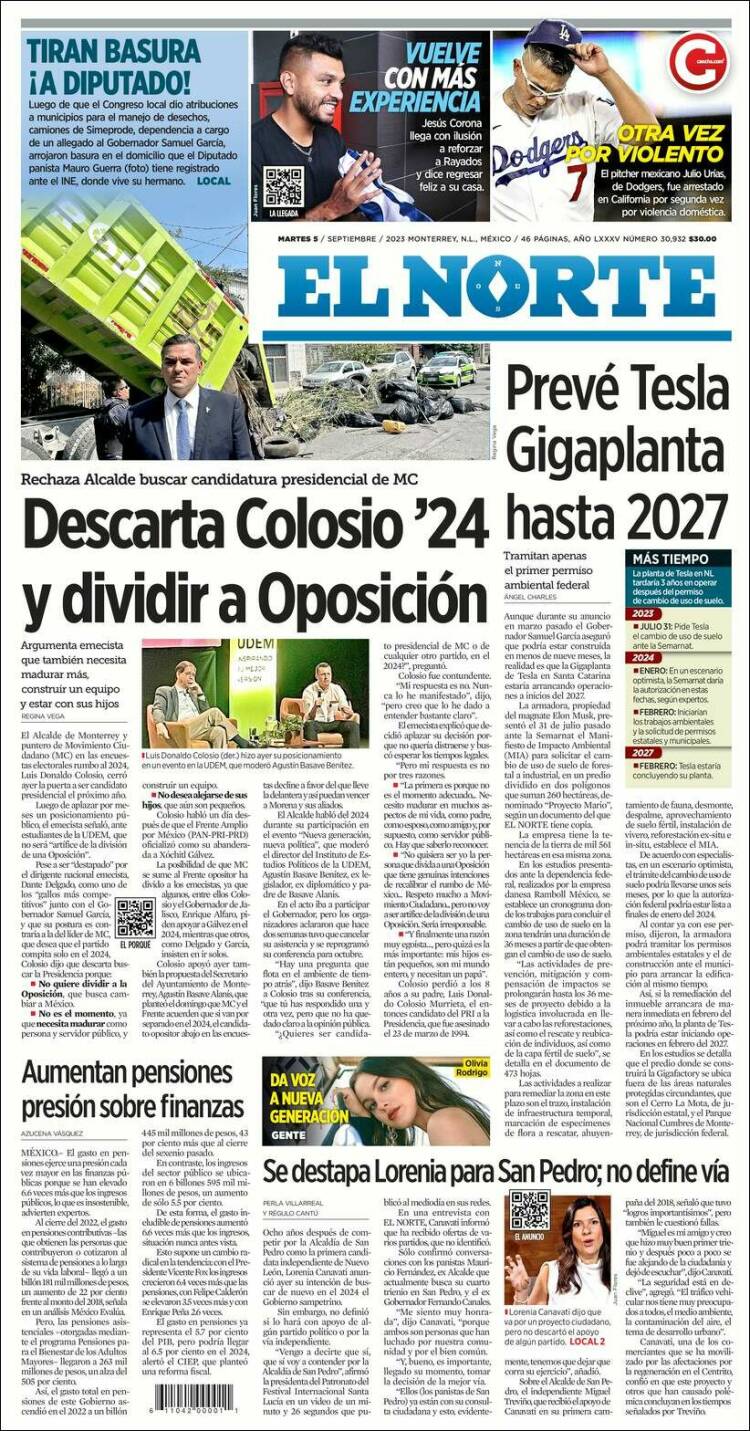 Portada de El Norte (M&eacute;xico)