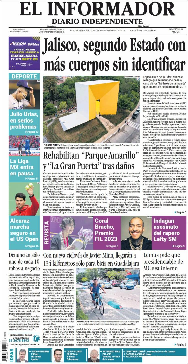 Portada de El Informador (M&eacute;xico)