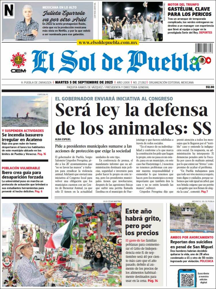 Portada de El Sol de Puebla (M&eacute;xico)
