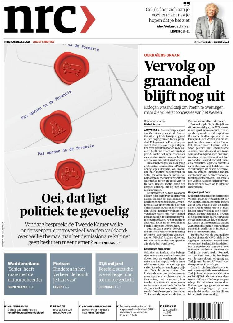 Portada de NRC Handelsblad (Pa&iacute;ses Bajos)