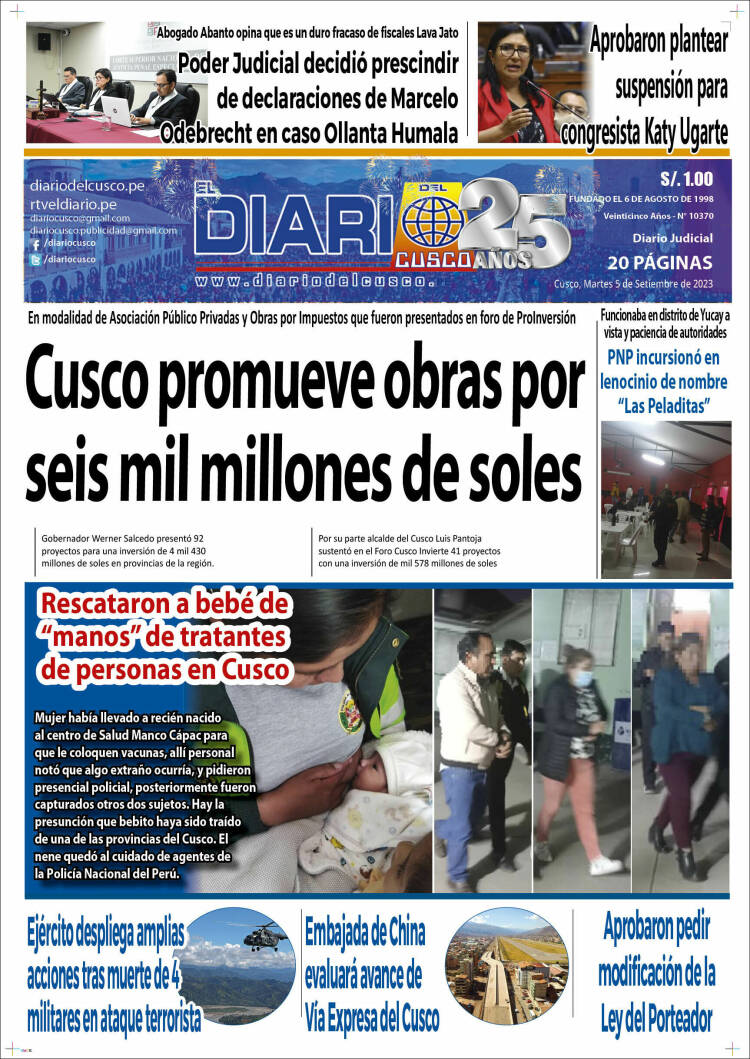 Portada de El Diario del Cusco (Per&uacute;)