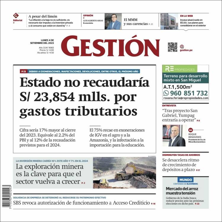 Portada de Diario Gestión (Per&uacute;)