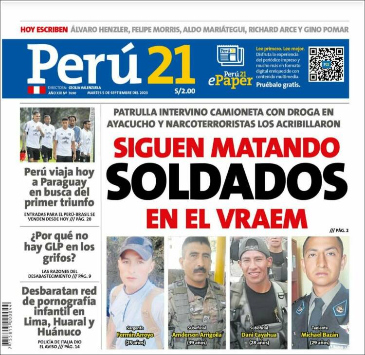 Portada de Perú 21 (Per&uacute;)