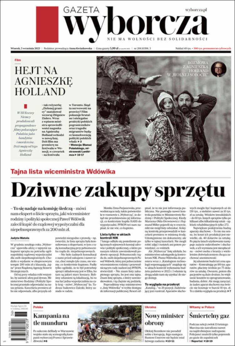Portada de Gazeta Wyborcza (Polonia)