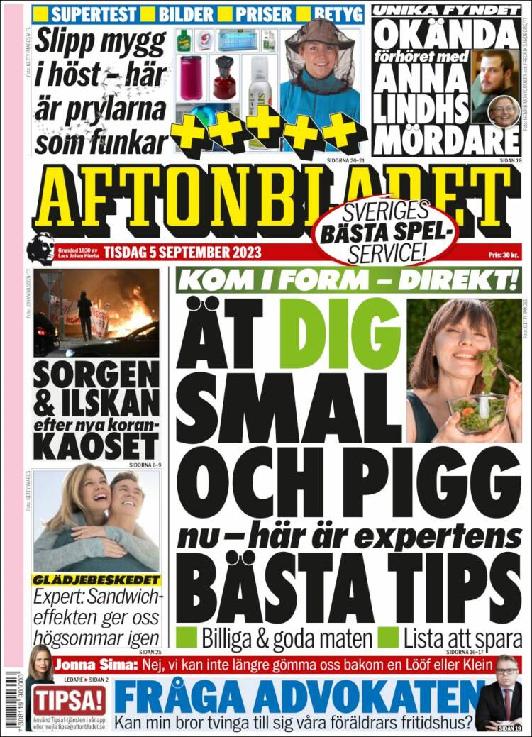 Portada de Aftonbladet (Suecia)