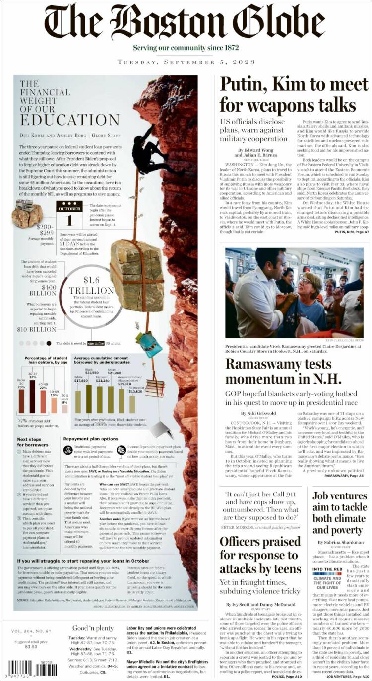 Portada de Boston Globe (USA)