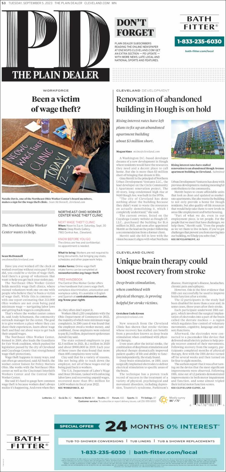 Portada de The Plain Dealer (USA)