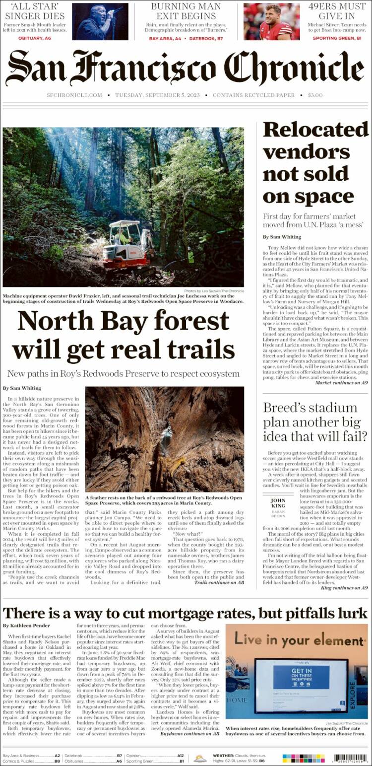 Portada de San Francisco Chronicle (USA)