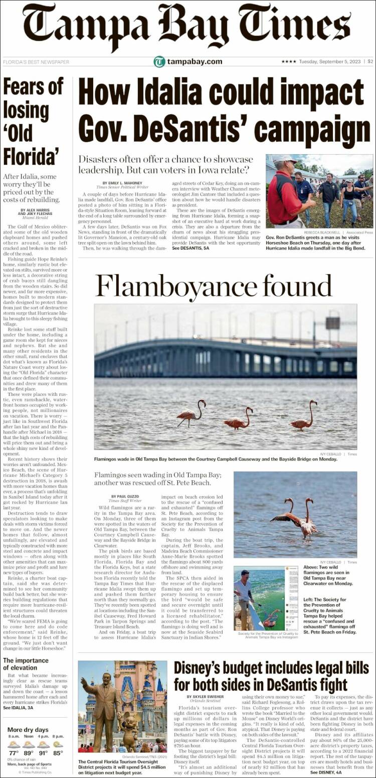 Portada de Tampa Bay Times (USA)