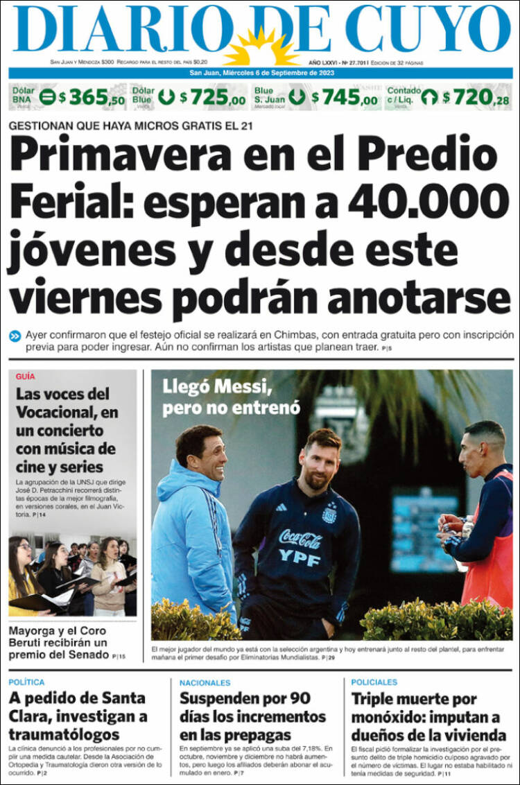 Portada de Diario de Cuyo (Argentina)