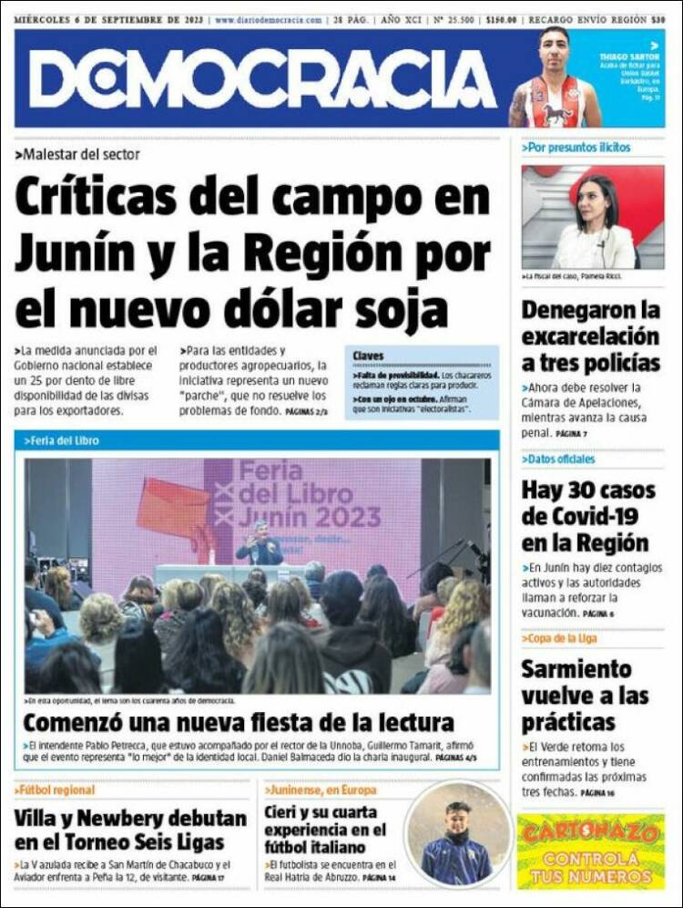 Portada de Diario Democracia (Argentina)