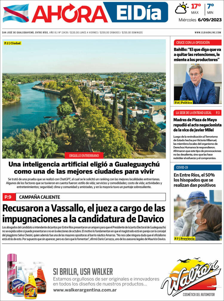 Portada de El Día de Gualeguaychú (Argentina)