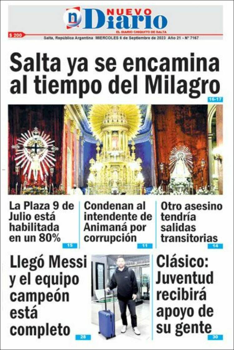 Portada de Nuevo Diario de Salta (Argentina)