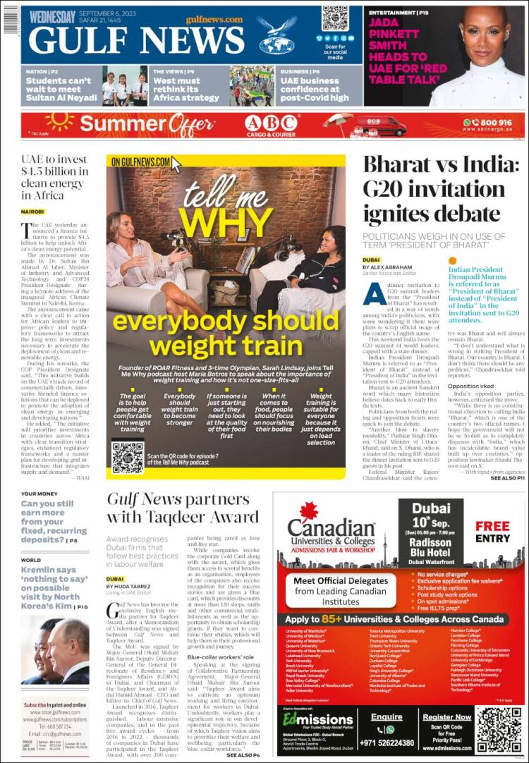 Portada de Gulf News (Asia-Pacífico)