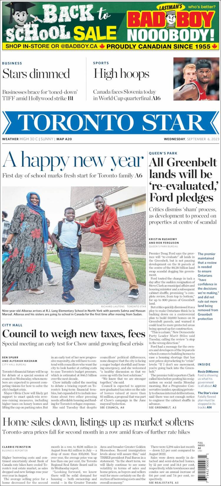 Portada de The Toronto Star (Canadá)