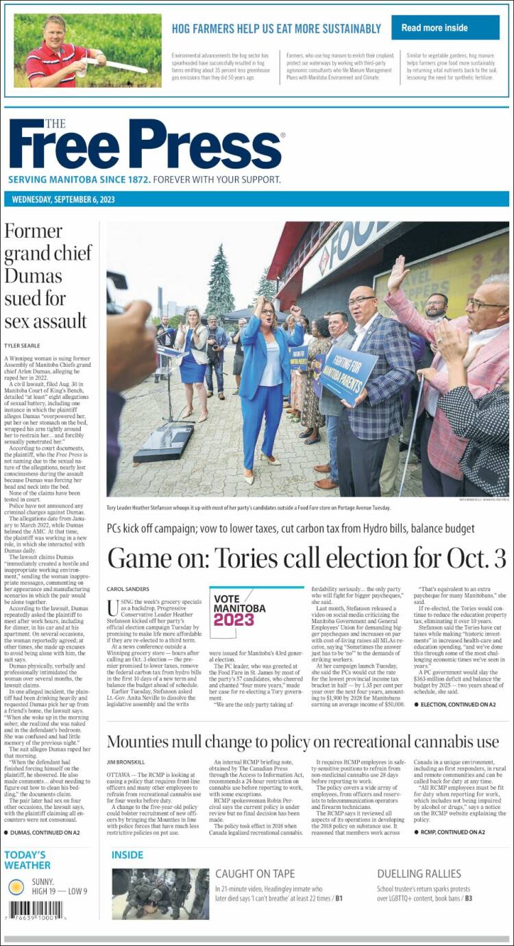 Portada de Winnipeg Free Press (Canadá)
