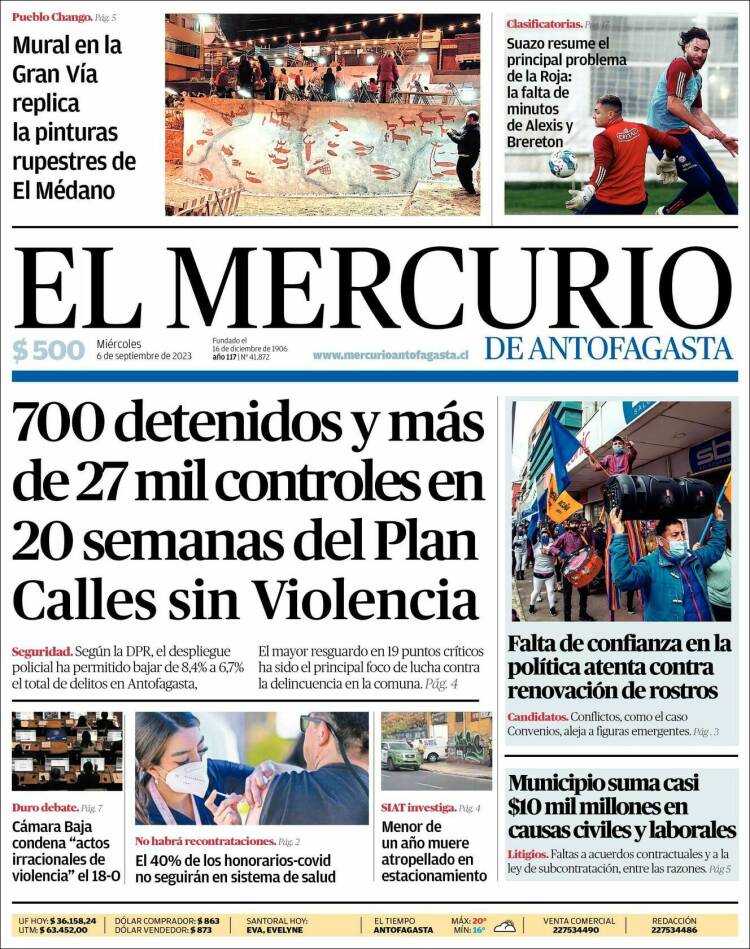 Portada de El Mercurio de Antofagasta (Chile)
