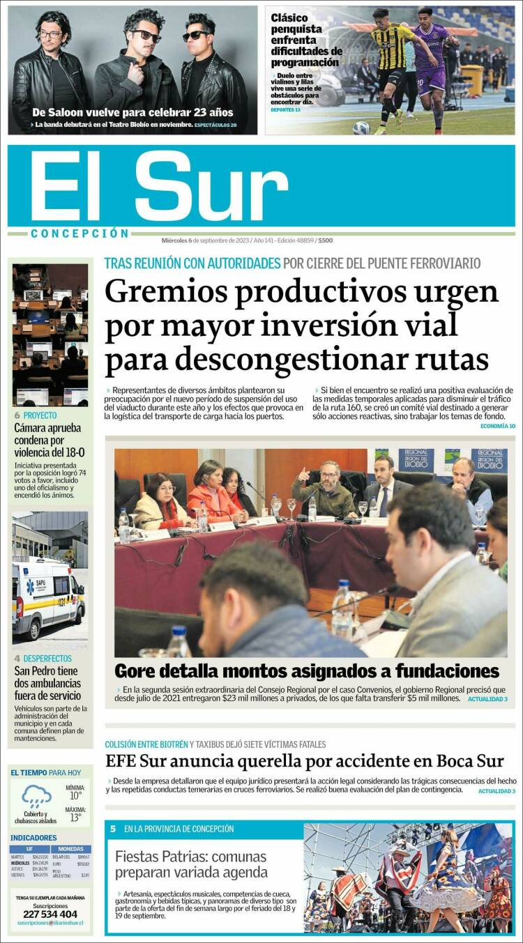 Portada de El Sur (Chile)