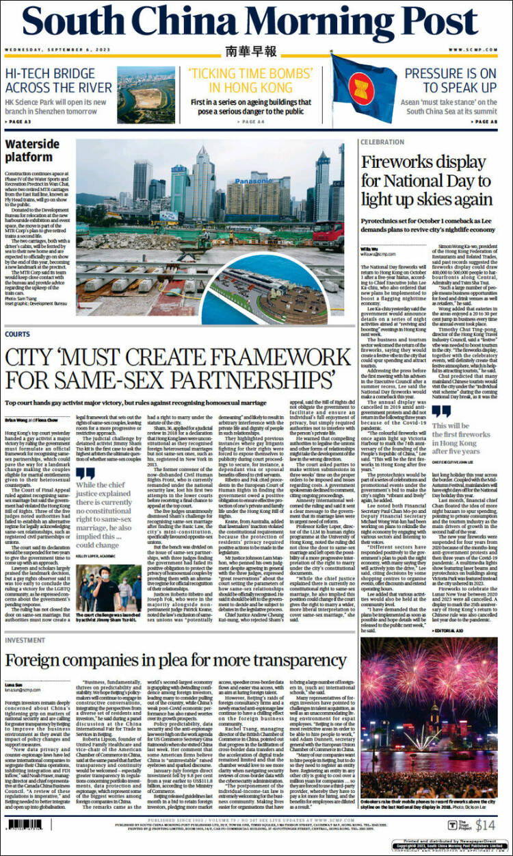 Portada de South China Morning Post (China)