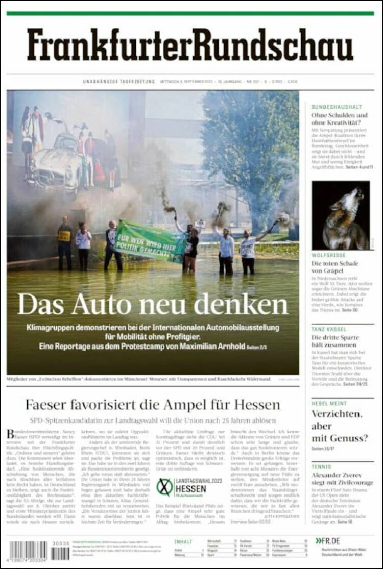 Portada de Frankfurter Rundschau (Alemania)
