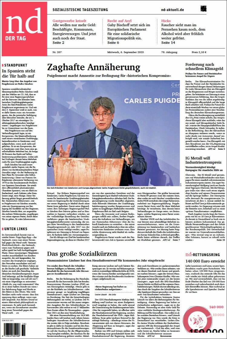 Portada de Neues Deutschland (Alemania)