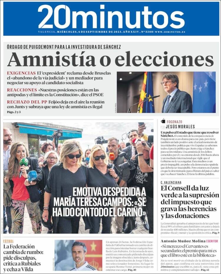 Portada de 20 Minutos - Valencia (España)
