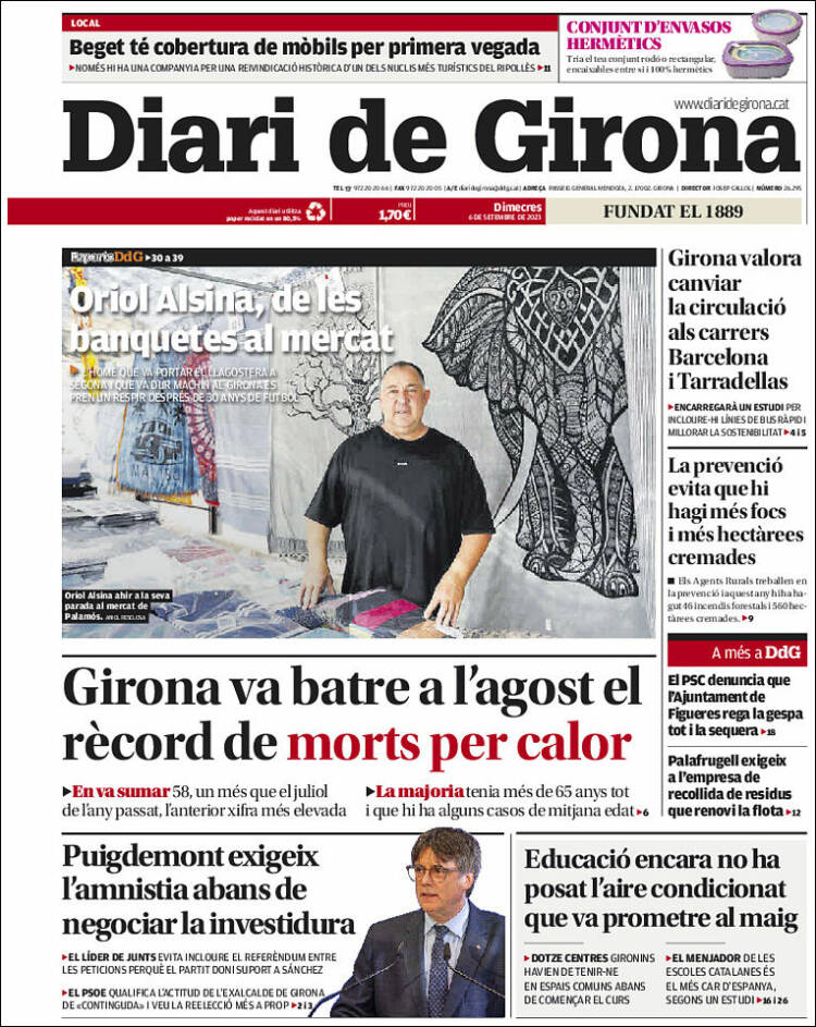 Portada de Diari de Girona (España)