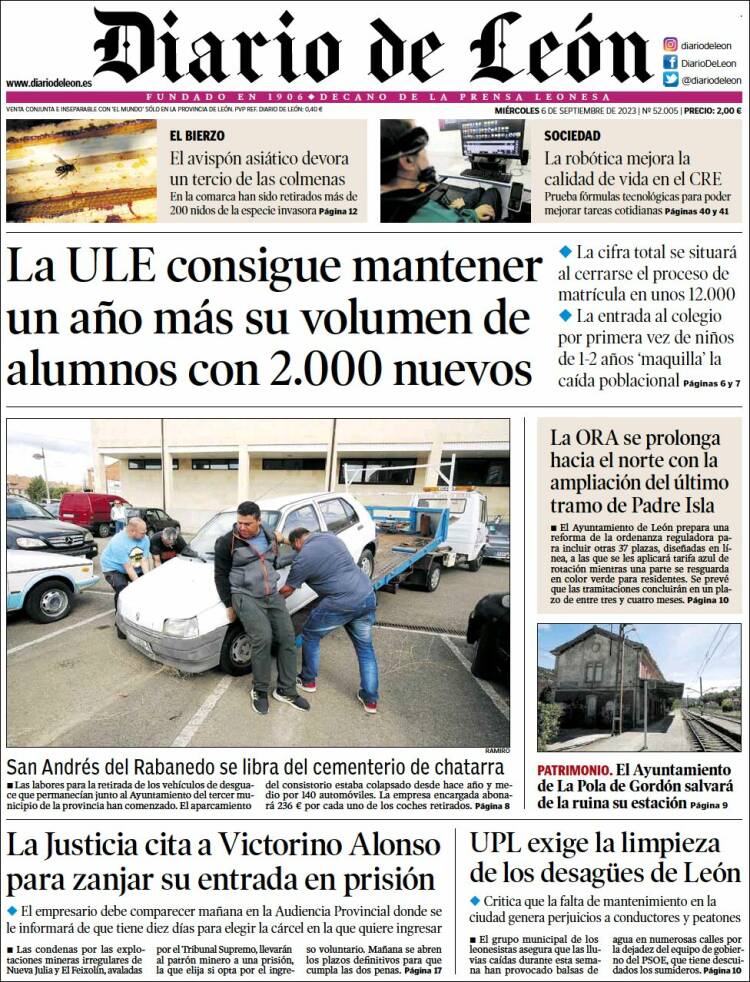 Portada de Diario de León (España)