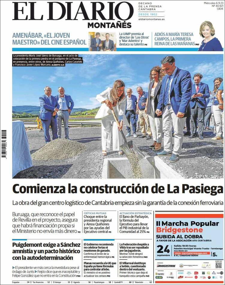 Portada de El Diario Montañés (España)