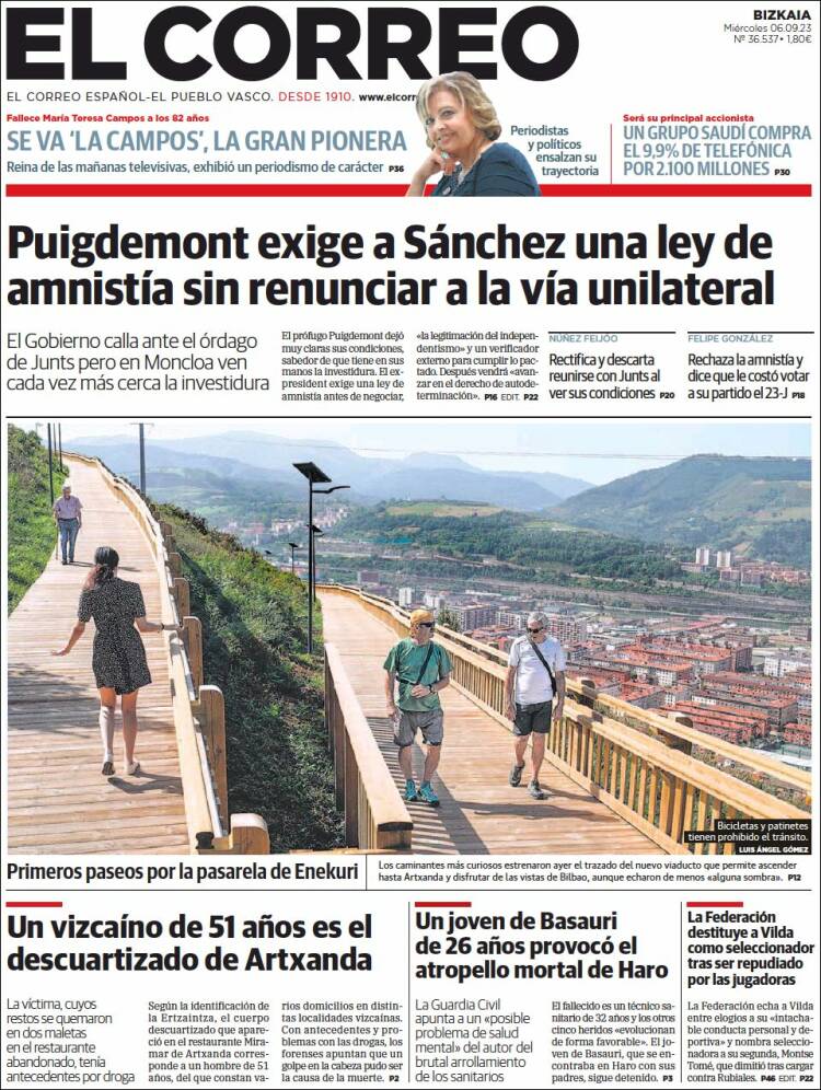 Portada de El Correo (España)