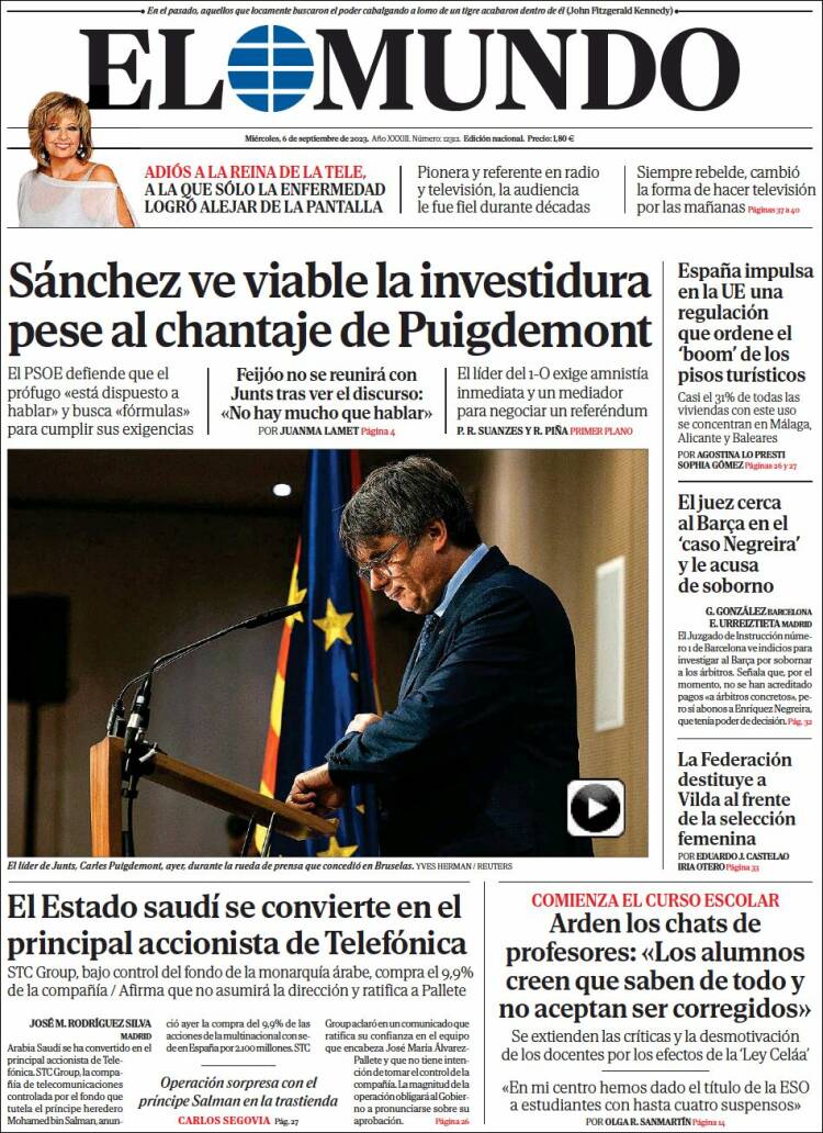 Portada de El Mundo (España)
