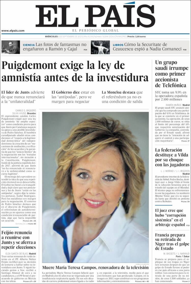 Portada de El País (España)