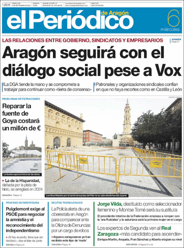 Portada de El Periódico de Aragón (España)