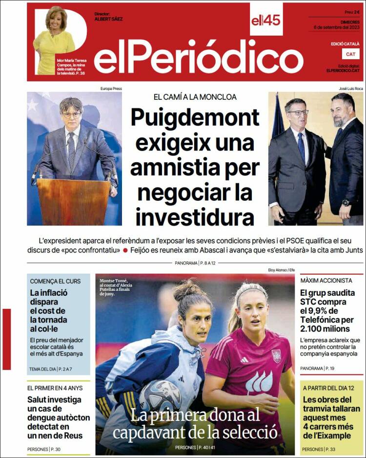 Portada de El Periódico de Catalunya (España)