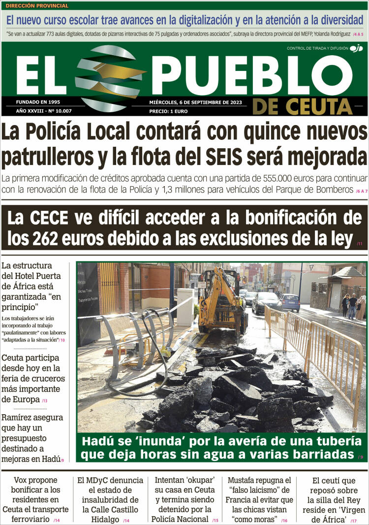 Portada de El Pueblo de Ceuta (España)