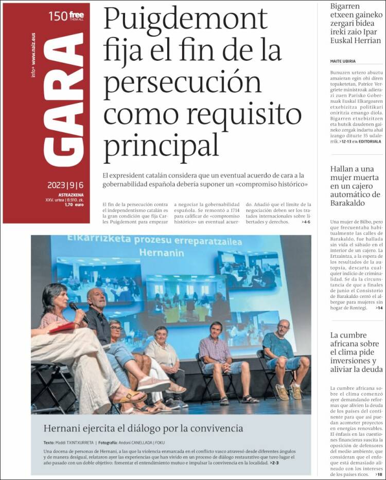 Portada de Gara (España)
