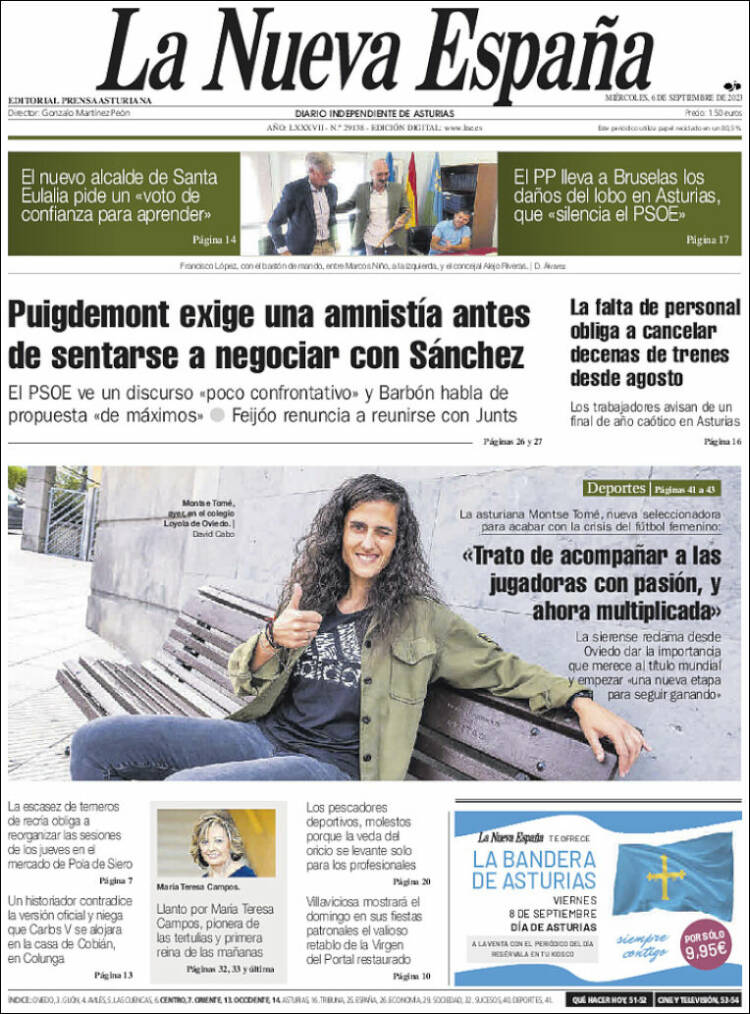 Portada de La Nueva España (España)