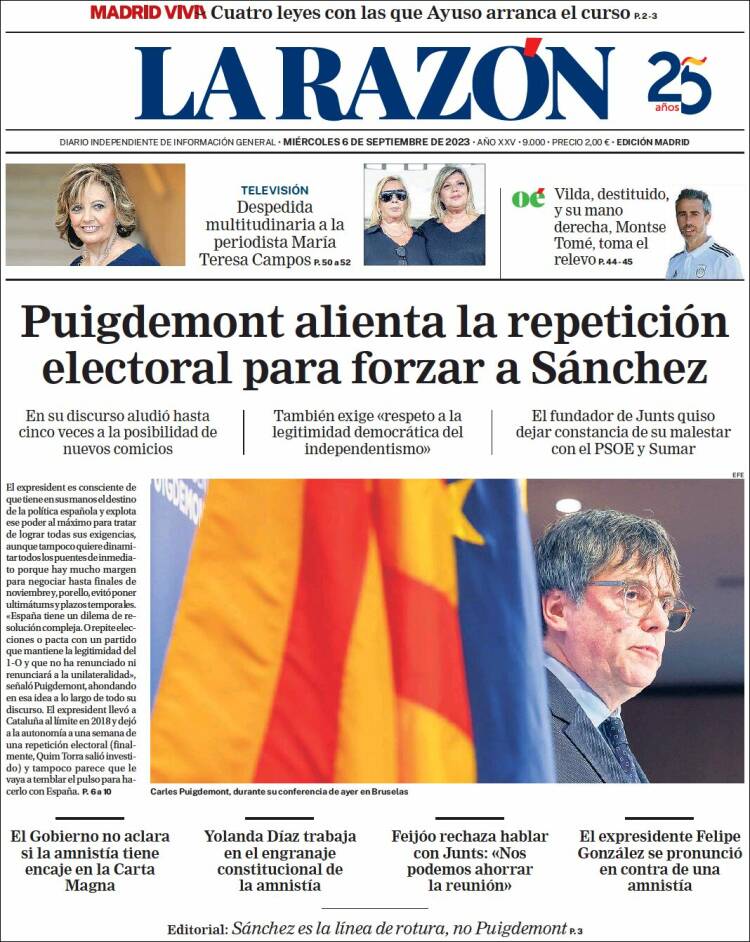 Portada de La Razón (España)