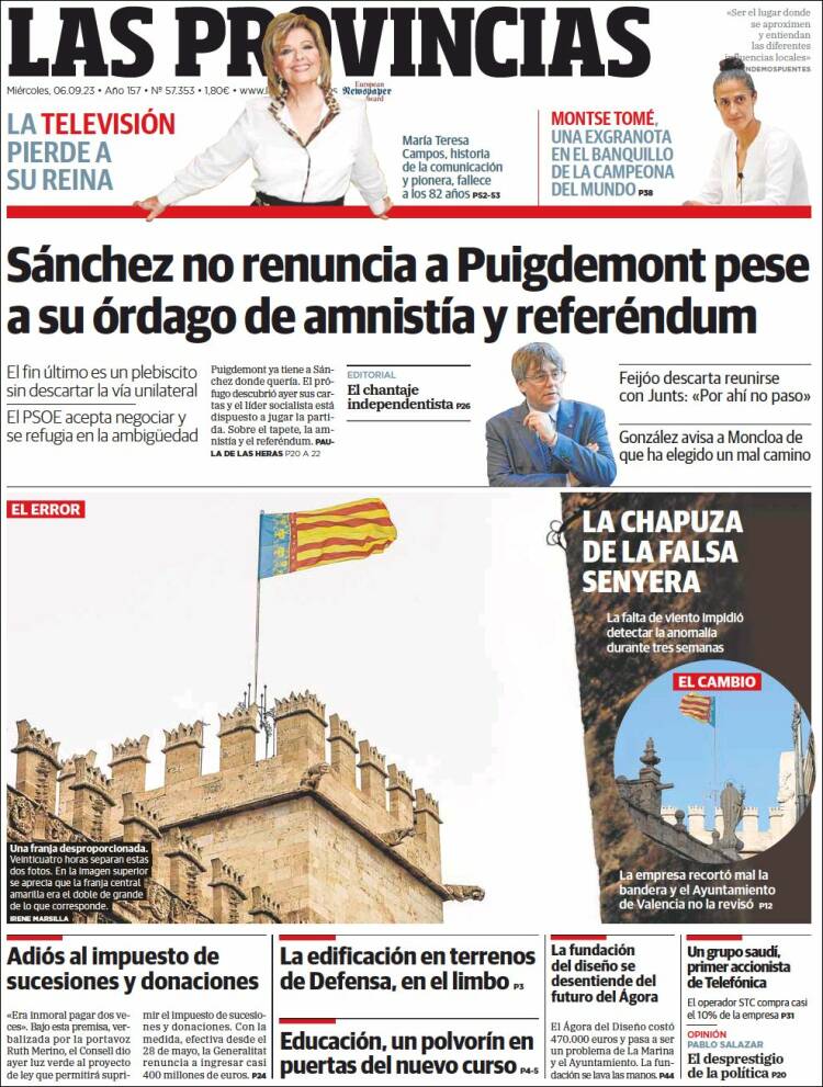 Portada de Las Provincias (España)