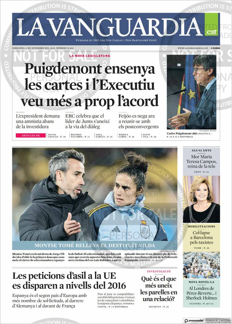 Portada de La Vanguardia (España)