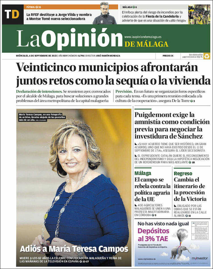 Portada de La Opinión de Málaga (Espa&ntilde;a)