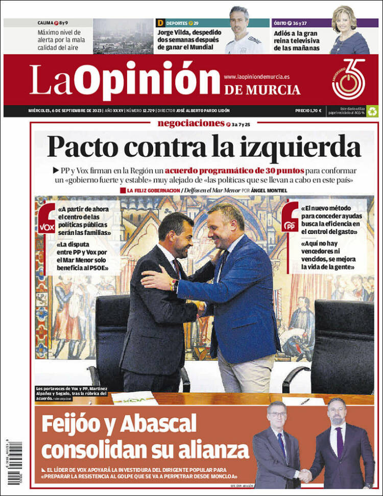 Portada de La Opinión de Murcia (Espa&ntilde;a)