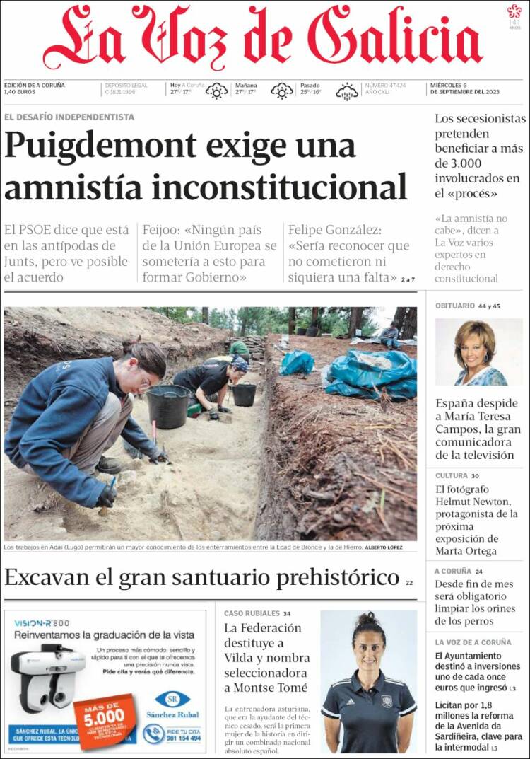 Portada de La Voz de Galicia (España)