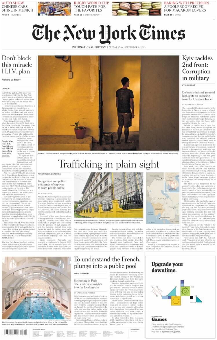 Portada de International New York Times (Europa)