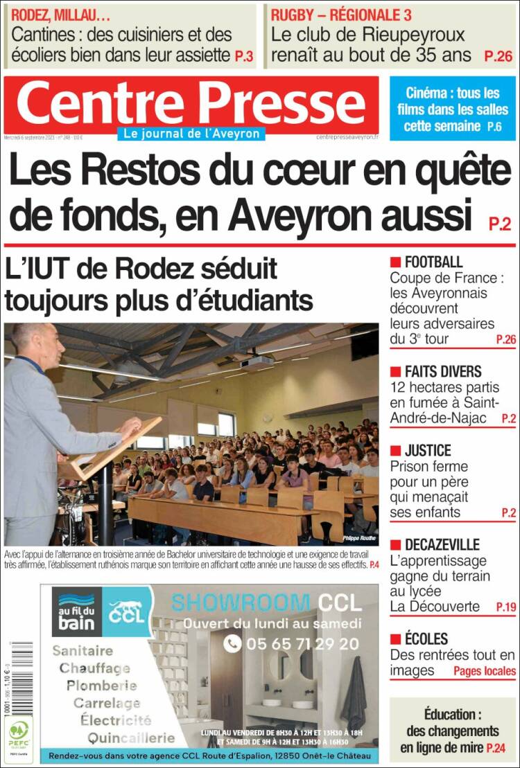 Portada de Centre Presse (Francia)