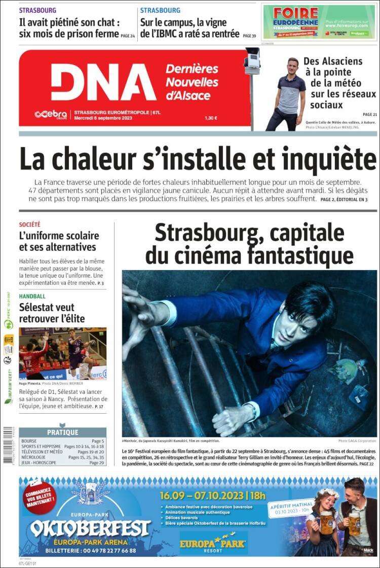 Portada de Les Dernières Nouvelles d'Alsace (Francia)