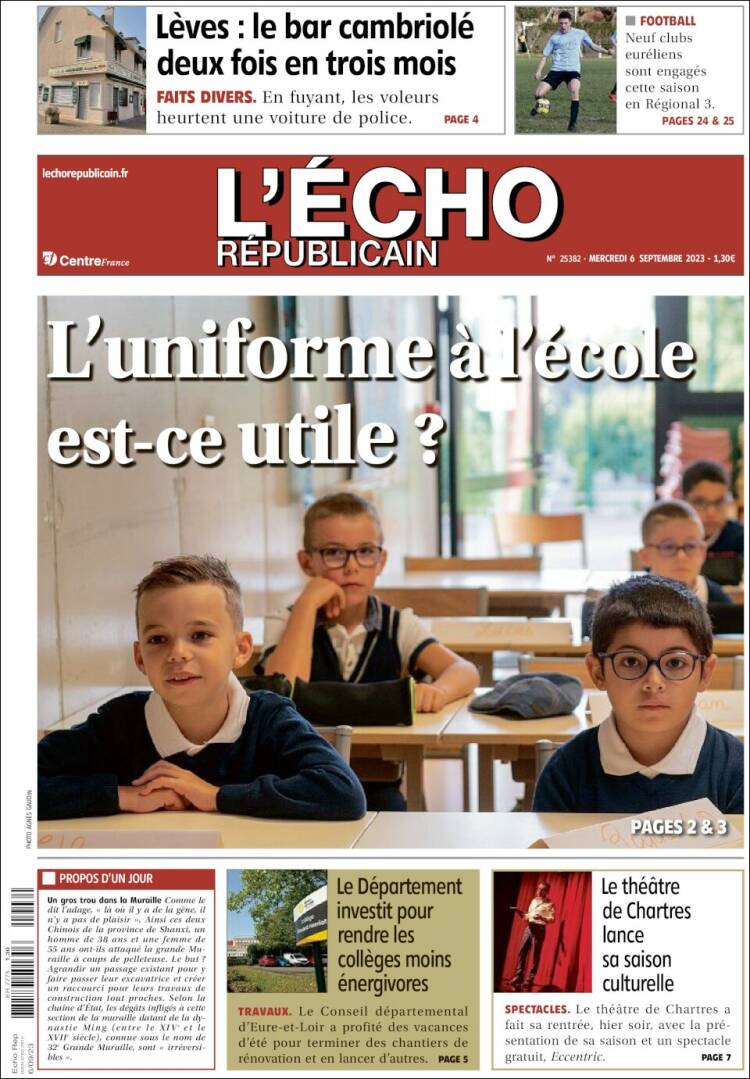 Portada de L'Echo Républicain (Francia)
