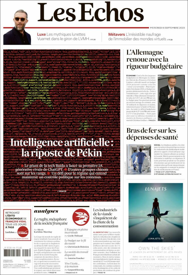 Portada de Les Echos (Francia)