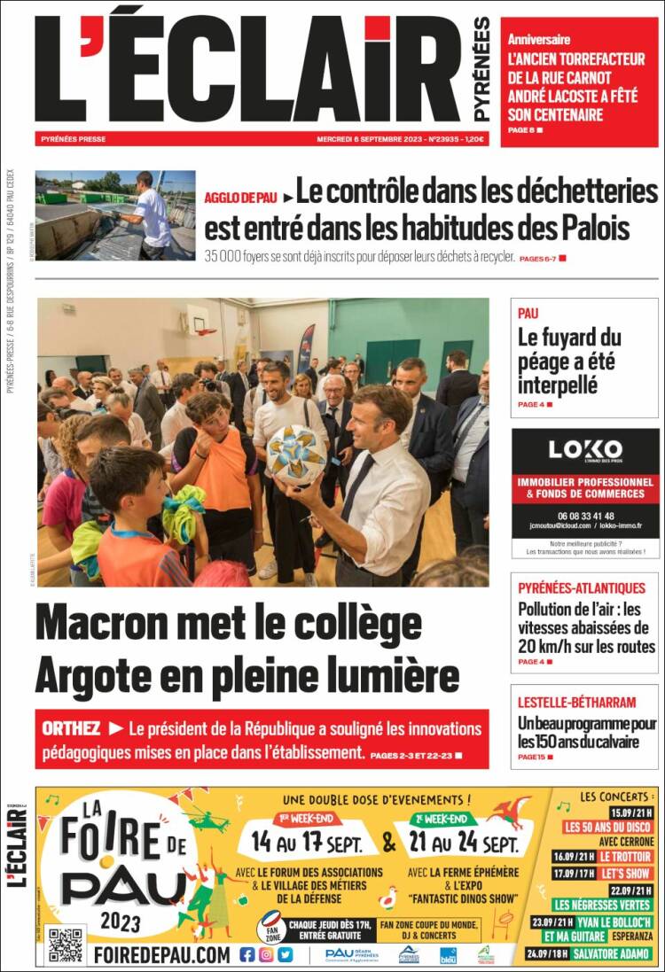 Portada de L'Eclair des Pyrénées (Francia)