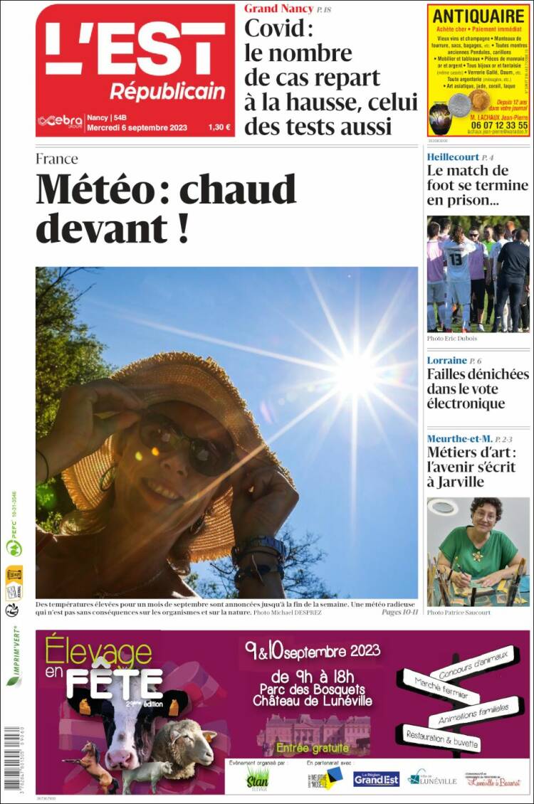 Portada de L'Est Republicain (Francia)